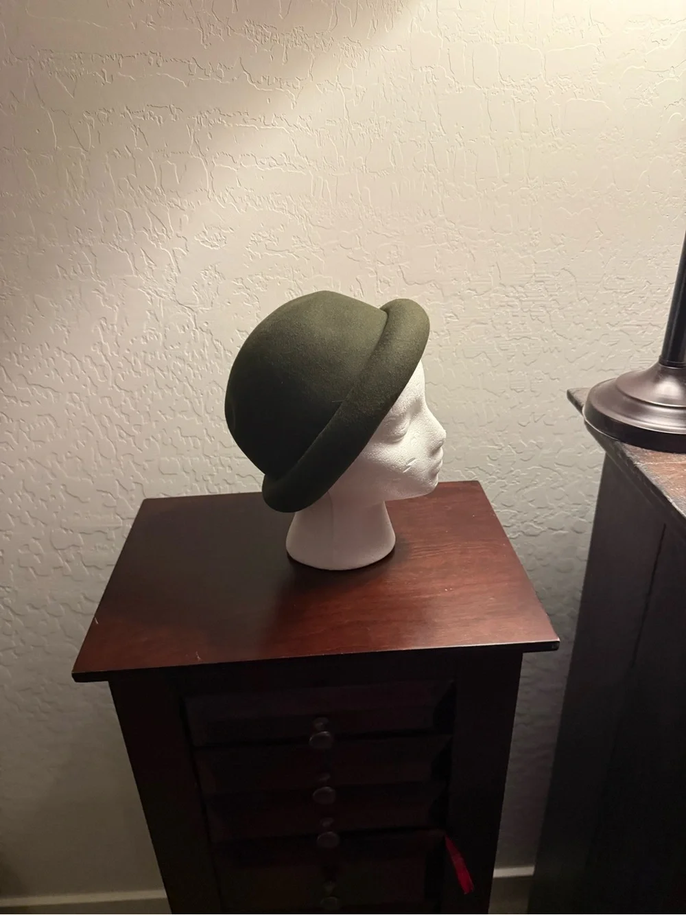 Olive Green Wool Cloche Hat
